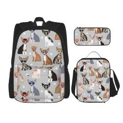 YsoLda Rucksack-Set, Schultasche, Büchertasche, Rucksack, 3-teiliges Set mit Lunchtasche, Federmäppchen,Chihuahua-Hund von YsoLda
