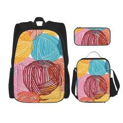 YsoLda Rucksack-Set, Schultasche, Büchertasche, Rucksack, 3-teiliges Set mit Lunchtasche, Federmäppchen,Garn zum Stricken von Handarbeit von YsoLda