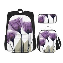 YsoLda Rucksack-Set, Schultasche, Büchertasche, Rucksack, 3-teiliges Set mit Lunchtasche, Federmäppchen,Lavendel-lila Hoffnungsblumen von YsoLda