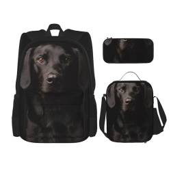 YsoLda Rucksack-Set, Schultasche, Büchertasche, Rucksack, 3-teiliges Set mit Lunchtasche, Federmäppchen,Neugieriger adoptierter schwarzer Labrador von YsoLda