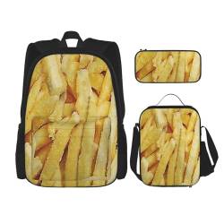 YsoLda Rucksack-Set, Schultasche, Büchertasche, Rucksack, 3-teiliges Set mit Lunchtasche, Federmäppchen,Pommes Frites von YsoLda