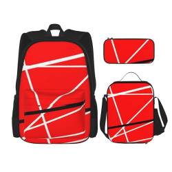 YsoLda Rucksack-Set, Schultasche, Büchertasche, Rucksack, 3-teiliges Set mit Lunchtasche, Federmäppchen,Rot mit schwarz-weißem Streifen-Farbdruck von YsoLda