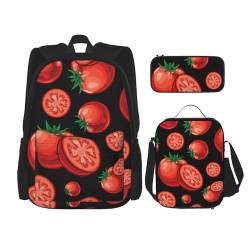 YsoLda Rucksack-Set, Schultasche, Büchertasche, Rucksack, 3-teiliges Set mit Lunchtasche, Federmäppchen,Rote Tomaten von YsoLda