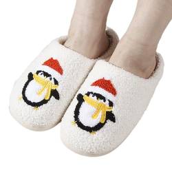 Ysvnlmjy Weihnachtshausschuhe Pinguin | Niedliche flauschige Plüschhausschuhe im Pinguin-Design für Damen im Innenbereich,Flauschige Winterhausschuhe, süße warme Hausschuhe, süße Plüschhausschuhe, von Ysvnlmjy