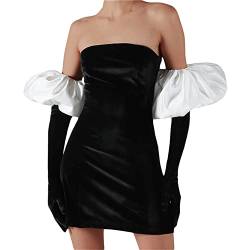 Hepburn Style Vintage Kleid für Frauen Trägerlos Bodycon Wrap Puffy Sleeve Minikleid Schlauchkleid Mit Handschuhen Cocktailparty von Yu Liao