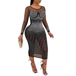 Yu Liao Sexy Hot Drilling Process Kleid für Frauen Strass Kleider Party Club Nachtkleid Geburtstagskleid Langarm Slim Dress von Yu Liao