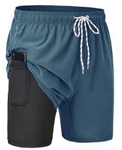 YuKaiChen Herren Badeshorts mit Innenhose Herren Kurz Badehose Lang Männer Badehosen mit Tunnelzug Reißverschluss Tasche Dailan 30 von YuKaiChen