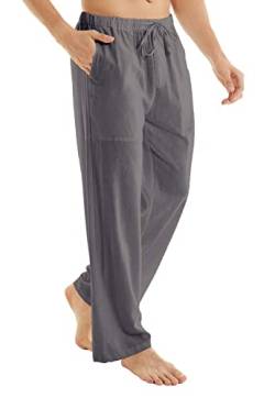 YuKaiChen Herren Baumwoll Leinenhose Loose Fit Yoga Hosen Freizeithose für Strandhose Dunkelgrau XL von YuKaiChen
