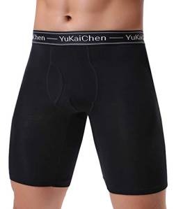 YuKaiChen Herren Boxershorts Atmungsaktive Langes Beine Unterhosen Bambusfaser Männer Unterwäsche, 1-pack Schwarz, XL von YuKaiChen