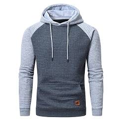 YuKaiChen Herren Kapuzenpullover Casual Langarm Karierten Kordelzug Jacquard Hooded Sweat mit Fleece Innenseite Grau/Hellgrau 4XL von YuKaiChen