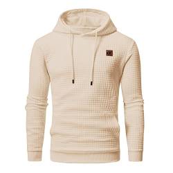 YuKaiChen Herren Kapuzenpullover Casual Langarm Karierten Kordelzug Jacquard Hooded Sweat mit Fleece Innenseite Helles Beige L von YuKaiChen