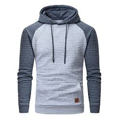 YuKaiChen Herren Kapuzenpullover Casual Langarm Karierten Kordelzug Jacquard Hooded Sweat mit Fleece Innenseite Hellgrau/Grau 5XL von YuKaiChen