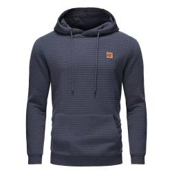 YuKaiChen Herren Kapuzenpullover Casual Langarm Karierten Kordelzug Jacquard Hooded Sweat mit Fleece Innenseite Indigo S von YuKaiChen