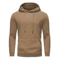 YuKaiChen Herren Kapuzenpullover Casual Langarm Karierten Kordelzug Jacquard Hooded Sweat mit Fleece Innenseite Khaki S von YuKaiChen