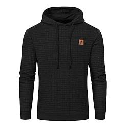 YuKaiChen Herren Kapuzenpullover Casual Langarm Karierten Kordelzug Jacquard Hooded Sweat mit Fleece Innenseite Schwarz 5XL von YuKaiChen