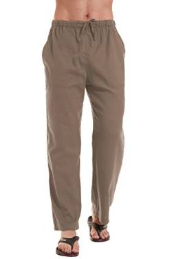 YuKaiChen Herren Leinen Baumwolle Yogahose Casual Lose Sweatpants Strandhose Loungehose, 1-dunkel khaki, X-Groß von YuKaiChen