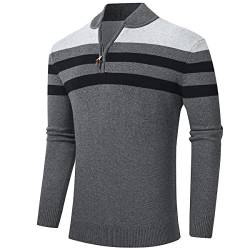 YuKaiChen Herren-Pullover, 1/4-Reißverschluss, leicht, lässig, gestreift, Polo-Pullover, Dunkelgrau, Groß von YuKaiChen