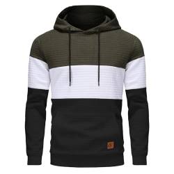 YuKaiChen Herren Pullover Herren Patchwork Hoodie Langarm Jacquard Kaputzenpullover Farbblock Sweatshirt mit Taschen ArmyGreen Weiß Schwarz Mittel von YuKaiChen