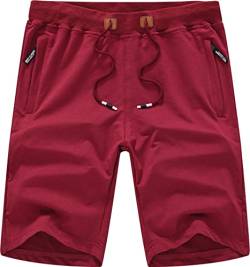 YuKaiChen Herren Sport Shorts Kurze Hosen Sommer Baumwolle Bermuda mit Reißverschlusstaschen Wein rot 36 von YuKaiChen