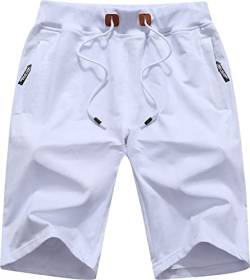 YuKaiChen Herren Sport Shorts Kurze Hosen Sommer Baumwolle Bermuda mit Reißverschlusstaschen Weiß 42 von YuKaiChen