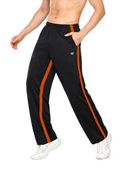 YuKaiChen Herren-Sporthose mit offenem Boden, Jogginghose, Netzstoff, Sweathose mit Taschen Gr. 27-32, Schwarz/Orange-36 von YuKaiChen