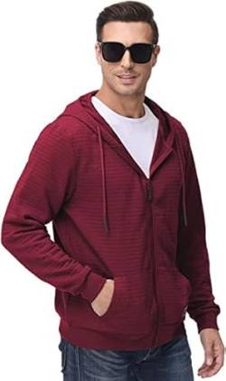 YuKaiChen Herren Sweatjacke Kapuzenjacke Hoodie Herren Langarm Full-Zip Gym Running Hoodies mit Reißverschluss Burgund L von YuKaiChen