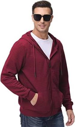 YuKaiChen Herren Sweatjacke Kapuzenjacke Hoodie Herren Langarm Full-Zip Gym Running Hoodies mit Reißverschluss Burgund XXL von YuKaiChen