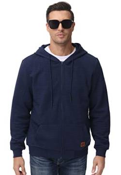 YuKaiChen Herren Sweatjacke Kapuzenjacke Hoodie Herren Langarm Karierten Jacquard Zip Gym Running mit Reißverschluss Kapuze Marine S von YuKaiChen