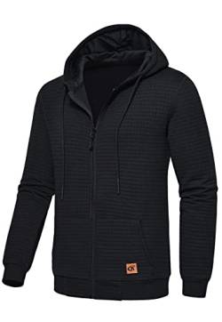 YuKaiChen Herren Sweatjacke Sweatshirt Hoodie Herren Langarm Full-Zip Gym Running Kapuzenjacke mit Reißverschluss Kapuze Schwarz M von YuKaiChen