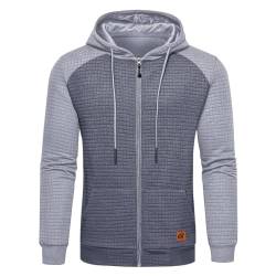 YuKaiChen Herren Sweatjacke Sweatshirt Patchwork Hoodie Herren Langarm Full-Zip Gym Running Kapuzenjacke mit Reißverschluss Dunkelgrau Farbblock Hellgrau 2XL von YuKaiChen