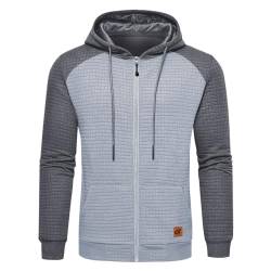 YuKaiChen Herren Sweatjacke Sweatshirt Patchwork Hoodie Herren Langarm Full-Zip Gym Running Kapuzenjacke mit Reißverschluss Hellgrau Farbblock Dunkelgrau S von YuKaiChen