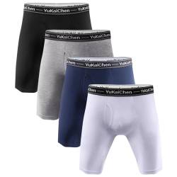 YuKaiChen Herren-Unterwäsche, weiche Bambusfaser, lange Boxershorts, Funktionsschlitz, 4er-Pack, 01, Medium von YuKaiChen