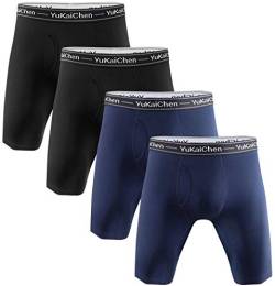 YuKaiChen Herren-Unterwäsche, weiche Bambusfaser, lange Boxershorts, Funktionsschlitz, 4er-Pack, 02, XXX-Large von YuKaiChen