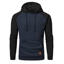 YuKaiChen Pullover Herren Arbeitspullover Waffel-Stoff Fleece Hooded Sweat Sweatshirt Indigo-Schwarz Klein von YuKaiChen