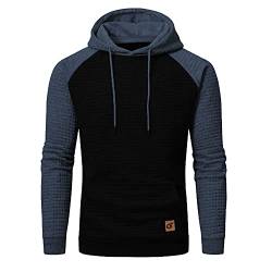 YuKaiChen Pullover Herren Arbeitspullover Waffel-Stoff Fleece Hooded Sweat Sweatshirt Schwarz-Indigo Klein von YuKaiChen