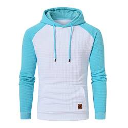 YuKaiChen Pullover Herren Arbeitspullover Waffel-Stoff Fleece Hooded Sweat Sweatshirt Weiß/Himmelblau XL von YuKaiChen