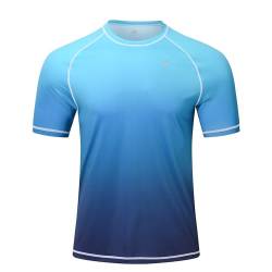 YuKaiChen Rashguard Herren Schwimmshirt Schnelltrocknend Atmungsaktiv Bade-T-Shirt mit kurzen Ärmeln Rashguards Wassersport für Männer Farbverlauf Blau 2XL von YuKaiChen