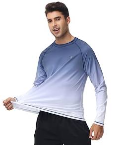 YuKaiChen Rashguard Herren UV Shirt Schwimm Shirts Langarmshirt Schnell Trocknendes Atmungsaktiv Badeshirt für Wassersport Blau verlaufend zu Weiß Größe L von YuKaiChen