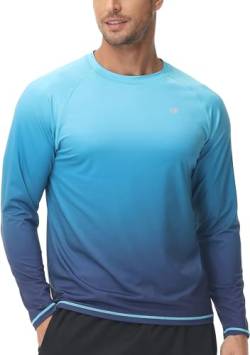 YuKaiChen Rashguard Herren UV Shirt Schwimm Shirts Langarmshirt Schnell Trocknendes Atmungsaktiv Badeshirt für Wassersport Farbverlauf Blau Größe 4XL von YuKaiChen