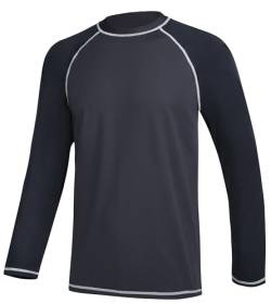 YuKaiChen Rashguard Herren UV Shirt Schwimm Shirts Langarmshirt Schnell Trocknendes Atmungsaktiv Badeshirt für Wassersport Grau Schwarz Größe M von YuKaiChen