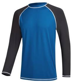 YuKaiChen Rashguard Herren UV Shirt Schwimm Shirts Langarmshirt Schnell Trocknendes Atmungsaktiv Badeshirt für Wassersport Pfauenblau Schwarz Größe 3XL von YuKaiChen