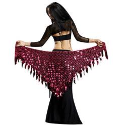 YuanDian Damen Dreieck Bauchtanz Wickel Hüfttuch Gürtel Hüfte Schal Wrap Pailletten Mermaid Professionelle Tribal Arabischen Orientalische Belly Dance Taille Kette Röcke Rose von YuanDian