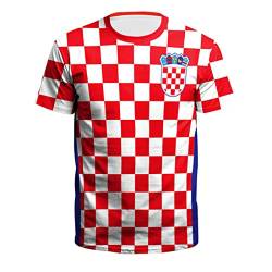 2022 Katar Fußball Weltmeisterschaft T-Shirt Kurzarm Rundhals 3D Drucken Nationalflagge Fanshirt Sport Casual Atmungsaktiv Trikots Fussballshirts Herren und Damen Kroatien 2# S von YuanDiann