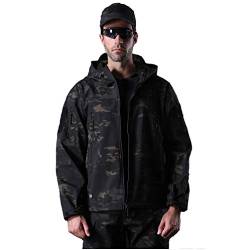 YuanDian Herren Tactical Camouflage Softshelljacke Herbst Winter Outdoor Armee Military Fleecejacke Wasserdicht Winddicht Warm Mit Kapuze Trekking Wander Skijacke Jagd Mantel Dunkle Tarnung 2XL von YuanDiann