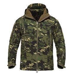 YuanDian Herren Tactical Camouflage Softshelljacke Herbst Winter Outdoor Armee Military Fleecejacke Wasserdicht Winddicht Warm Mit Kapuze Trekking Wander Skijacke Jagd Mantel Grün CP 3XL von YuanDiann