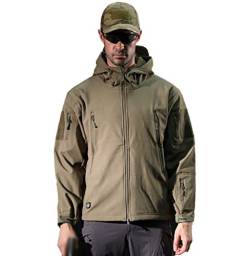 YuanDian Herren Tactical Camouflage Softshelljacke Herbst Winter Outdoor Armee Military Fleecejacke Wasserdicht Winddicht Warm Mit Kapuze Trekking Wander Skijacke Jagd Mantel Grün XL von YuanDiann