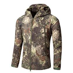 YuanDian Herren Tactical Camouflage Softshelljacke Herbst Winter Outdoor Armee Military Fleecejacke Wasserdicht Winddicht Warm Mit Kapuze Trekking Wander Skijacke Jagd Mantel Grünes Pythonmuster 3XL von YuanDiann