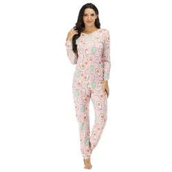 YuanDiann Damen Einteiler Pyjama Bedruckt Weich Bequem Nachtwäsche Onesie Schlafoverall Thermo Unterwäsche Basisschicht Schlafanzug Avocado XXL von YuanDiann