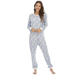 YuanDiann Damen Einteiler Pyjama Bedruckt Weich Bequem Nachtwäsche Onesie Schlafoverall Thermo Unterwäsche Basisschicht Schlafanzug Elephant XL von YuanDiann