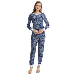 YuanDiann Damen Einteiler Pyjama Bedruckt Weich Bequem Nachtwäsche Onesie Schlafoverall Thermo Unterwäsche Basisschicht Schlafanzug Navy M von YuanDiann